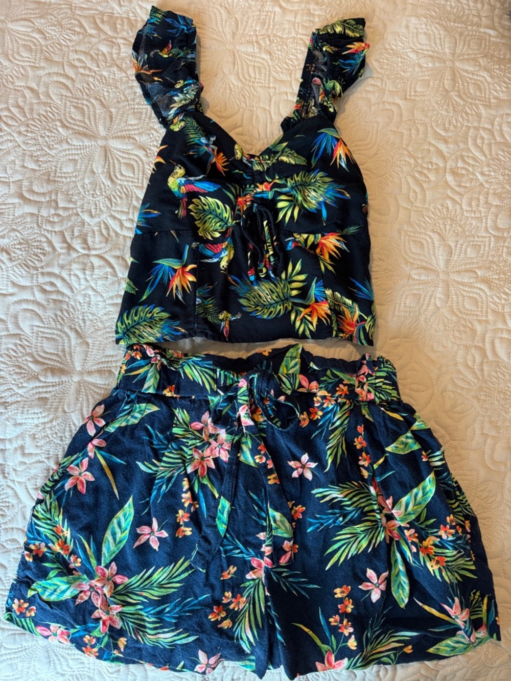 Ambiance Navy Tropical Floral top and shorts